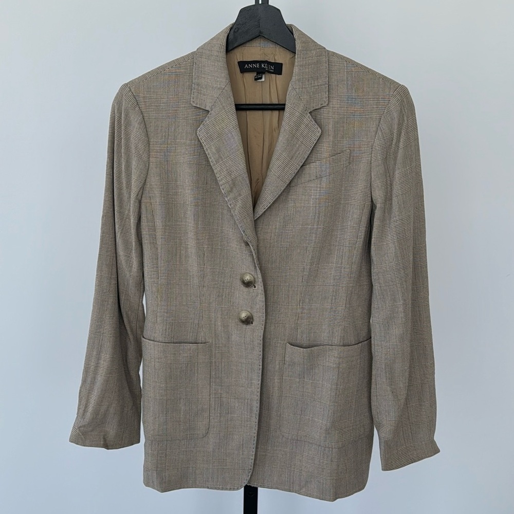 Anne Klein New York Checkered White Brown & Blue Suit Jacket Size 2P